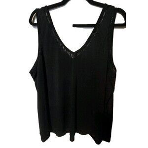 Torrid Studio Crepe Jersey Lace Inset V-Neck Tank Black Plus Size 3 #A99713